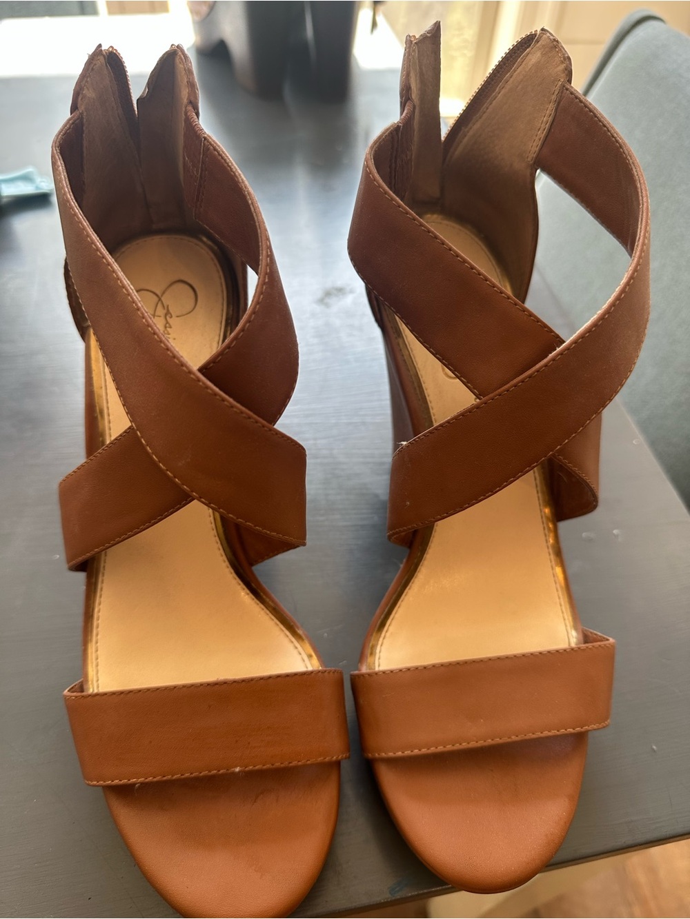 Jessica Simpson Brown Strappy Leather High Heel Sandals - Women